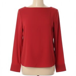 Club Monaco 100% Silk Red Long Sleeve V-Back Drape Twist Blouse
